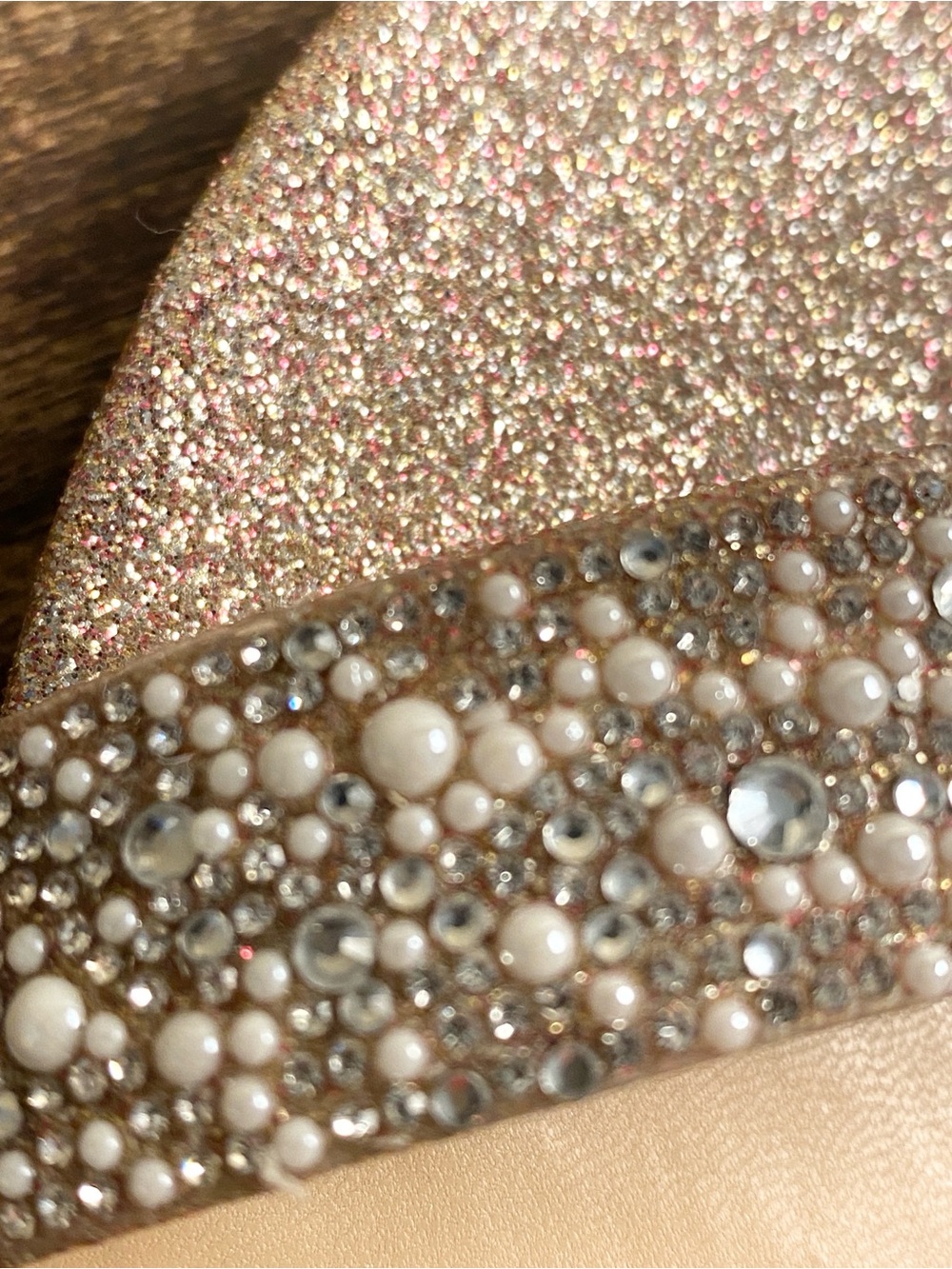 Jewel Badgley Mischka Rose Gold Rhinestone & Pearl Slide Sandal Flats Bridal - Picture 2 of 4